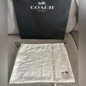 Coach Dust Bag - White Satin & Black Drawstring. Black Logo.